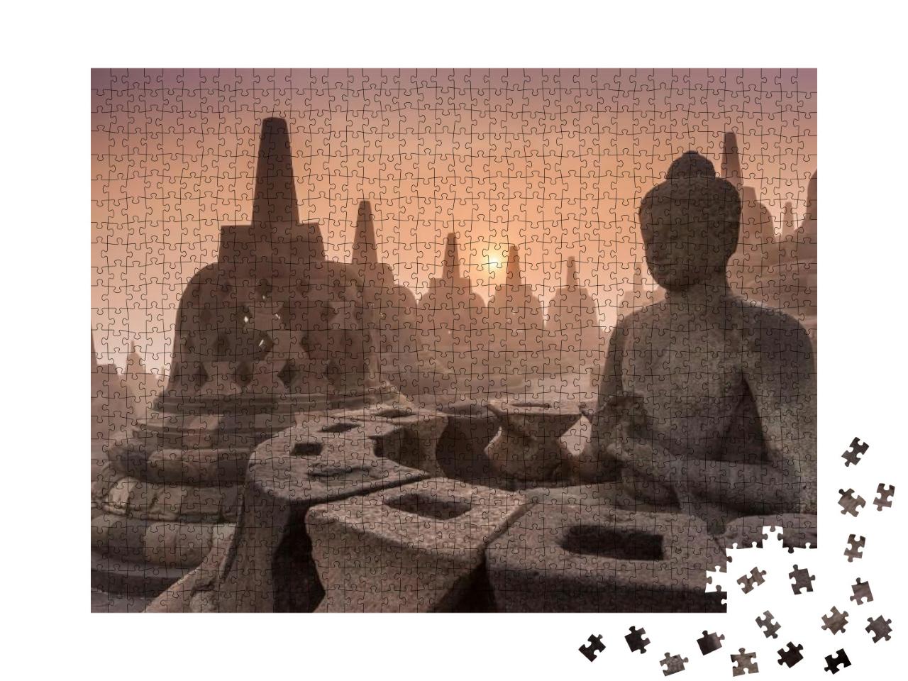 Buddhist Temple Borobudur Taken At Sunrise. Yogyakarta, I... Jigsaw Puzzle with 1000 pieces
