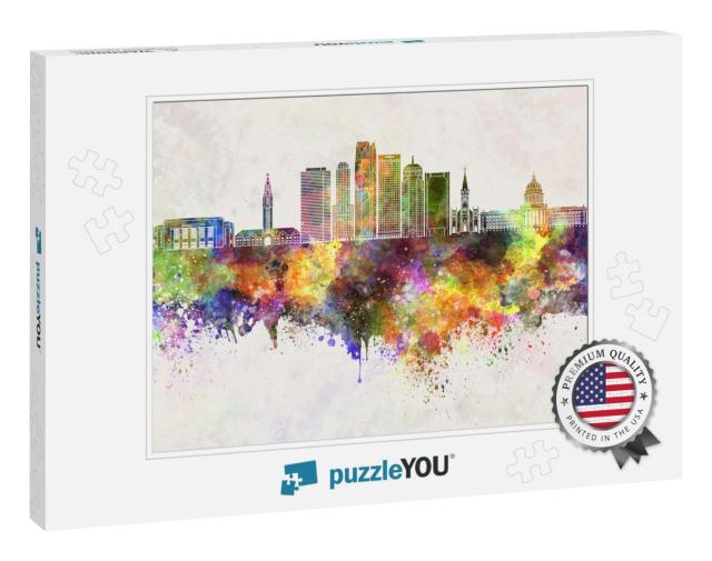 Oklahoma City Skyline in Watercolor Background... Jigsaw Puzzle