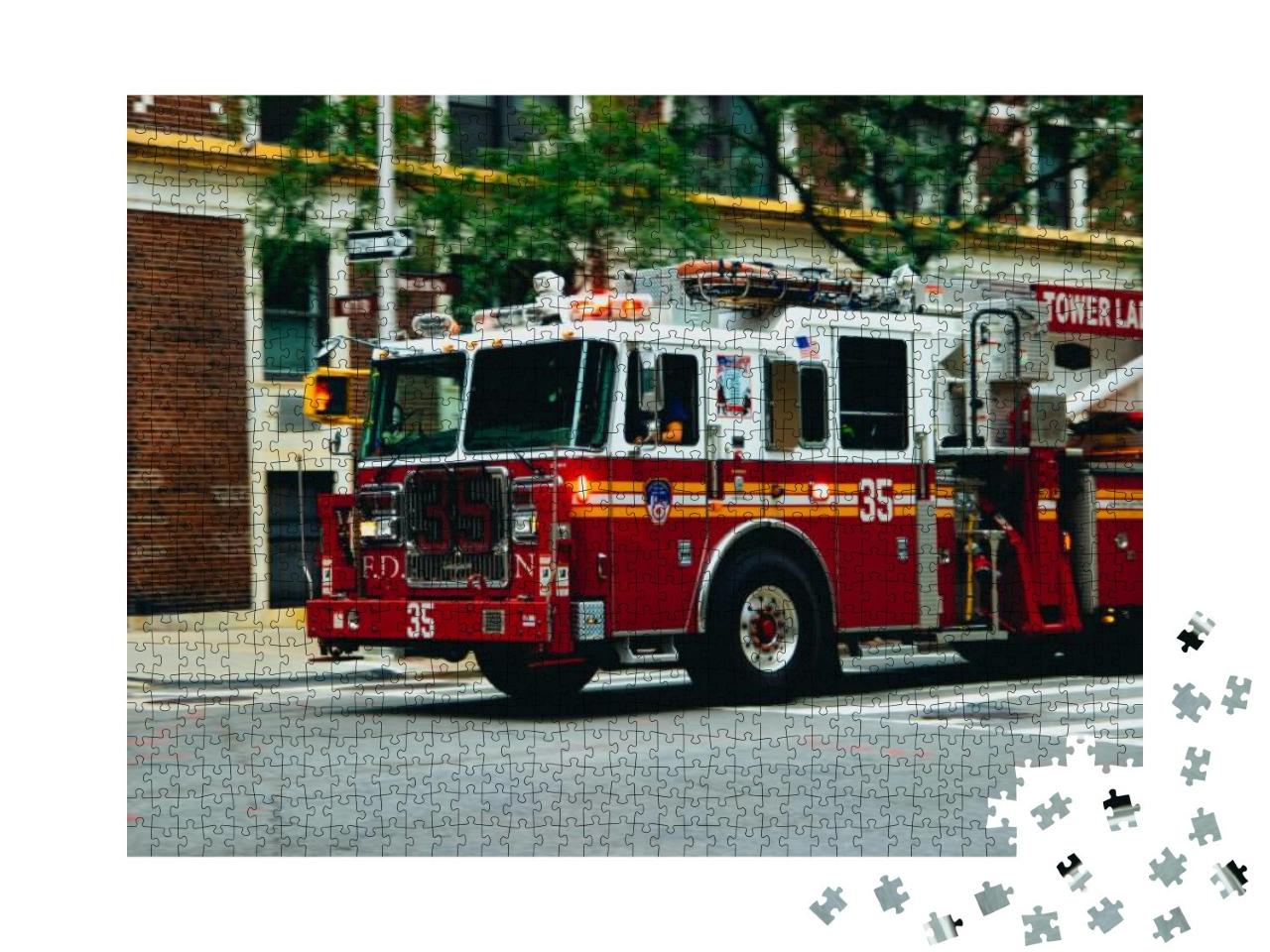 Nyc Firetruck Driving on a Road... Jigsaw Puzzle with 1000 pieces