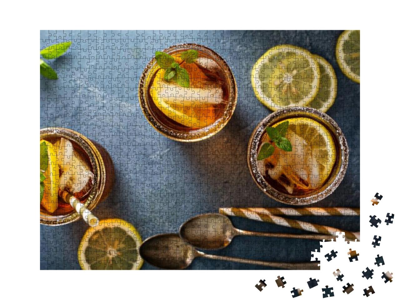 Iced Tea with Lemon & Mint Overhead Shot... Jigsaw Puzzle with 1000 pieces