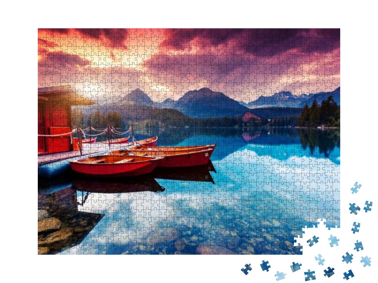 Peaceful Mountain Lake in National Park High Tatra. Drama... Jigsaw Puzzle with 1000 pieces