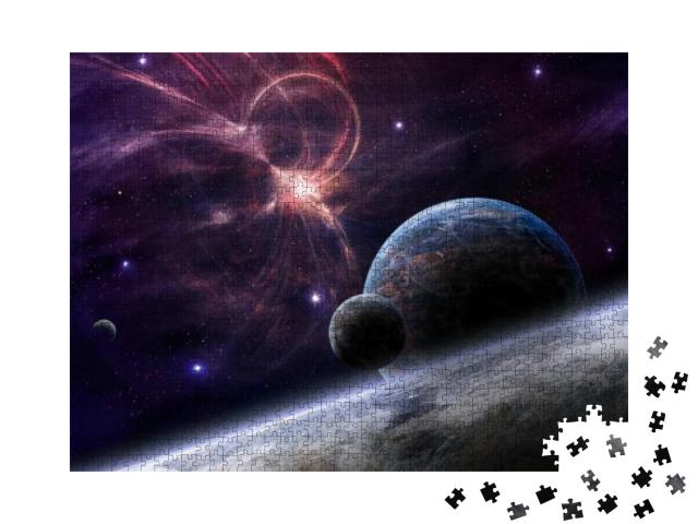 Space Scene. Violet & Orange Nebula with Planets. Element... Jigsaw Puzzle with 1000 pieces