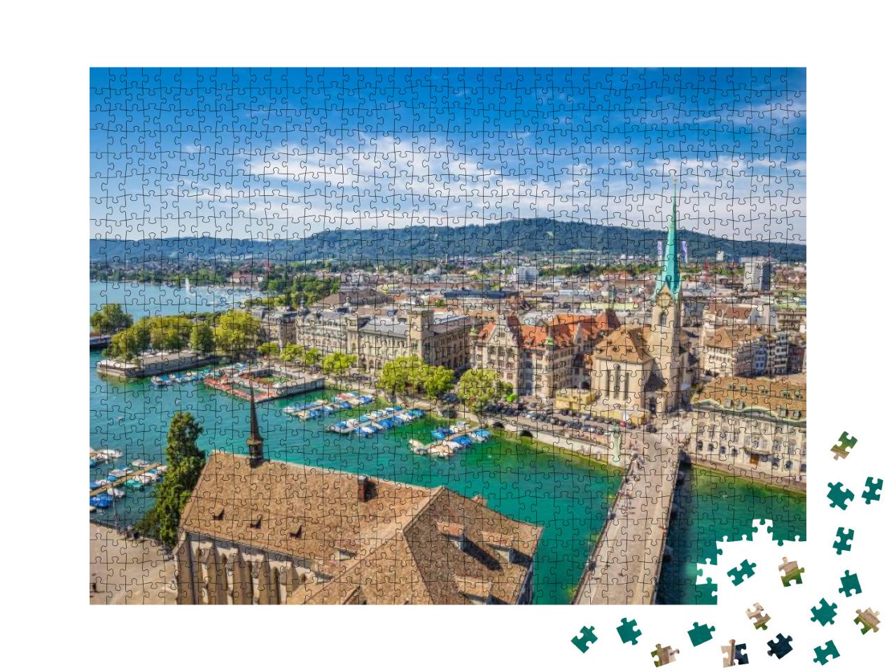 Aerial View of Historic Zurich City Center with Famous Fr... Jigsaw Puzzle with 1000 pieces