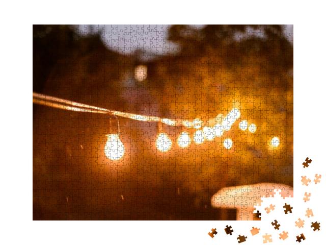 Decorative Outdoor String Lights Hanging on the Tree in t... Jigsaw Puzzle with 1000 pieces