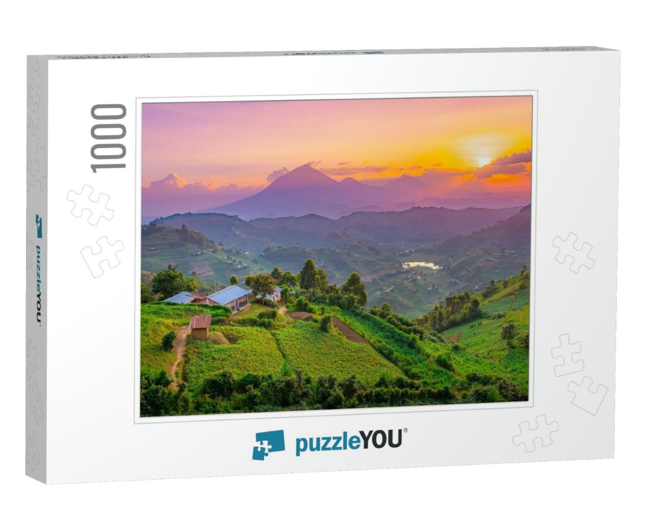 Kisoro Uganda Beautiful Sunset Over Mountains & Hills of... Jigsaw Puzzle with 1000 pieces