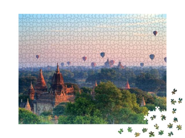 Hot Air Balloons Over Pagodas in Sunrise At Bagan, Myanma... Jigsaw Puzzle with 1000 pieces
