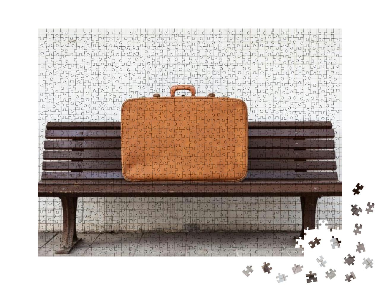 Vintage Suitcase on the Street on the Bus Stop... Jigsaw Puzzle with 1000 pieces