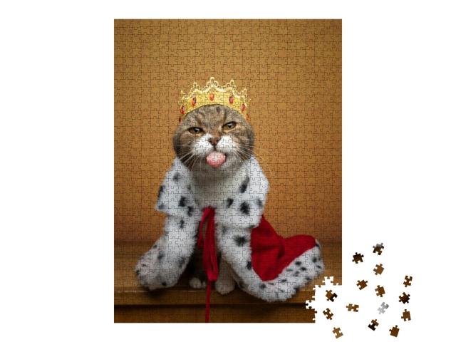 Funny Naughty Cat Wearing King Costume & Crown L... Jigsaw Puzzle with 1000 pieces