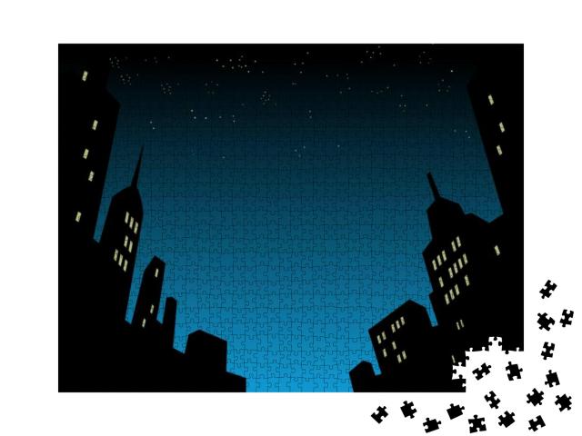 Graphic Style Cartoon Night City Skyline Background... Jigsaw Puzzle with 1000 pieces