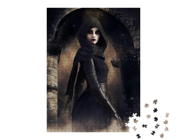 Night Scene with a Sorceress in a Hooded Robe Standing in... Jigsaw Puzzle with 1000 pieces