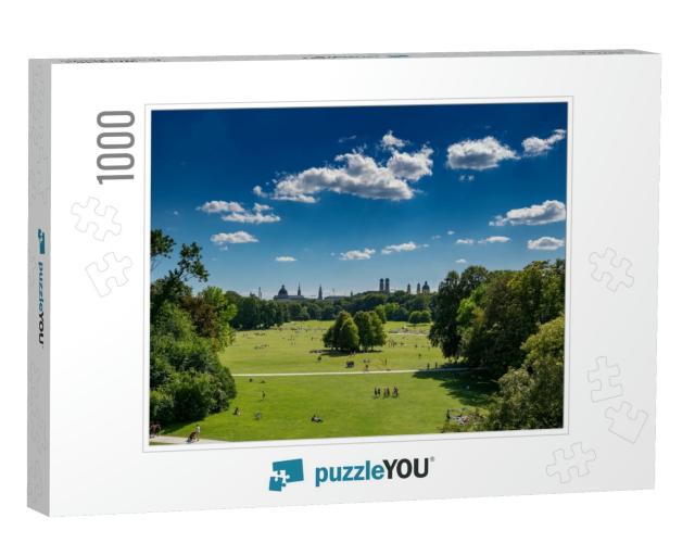 View from the Arch of the English Garden in Munich. Aeria... Jigsaw Puzzle with 1000 pieces