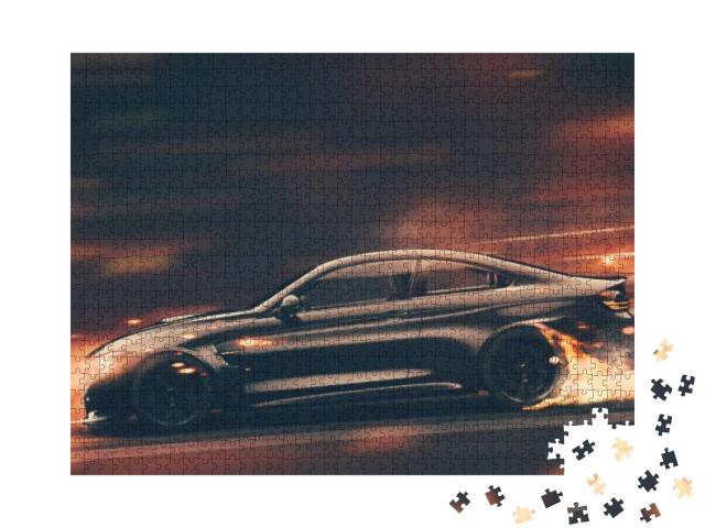 High Speed Black Sports Car - Street Racer Concept with G... Jigsaw Puzzle with 1000 pieces