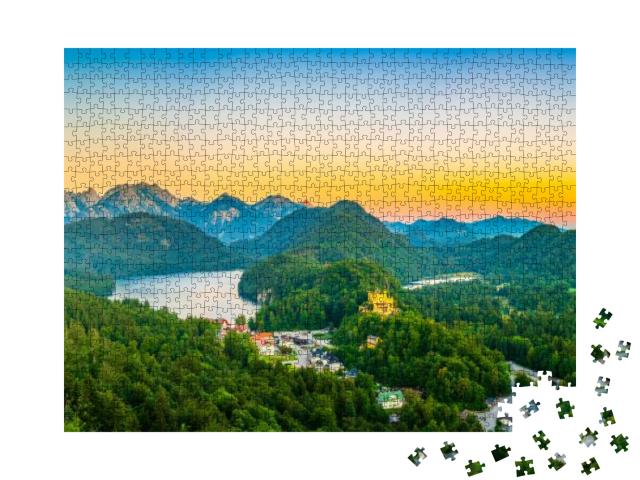 Alpsee with Hohenschwangau Castle At Sunrise, Bavaria, Ge... Jigsaw Puzzle with 1000 pieces