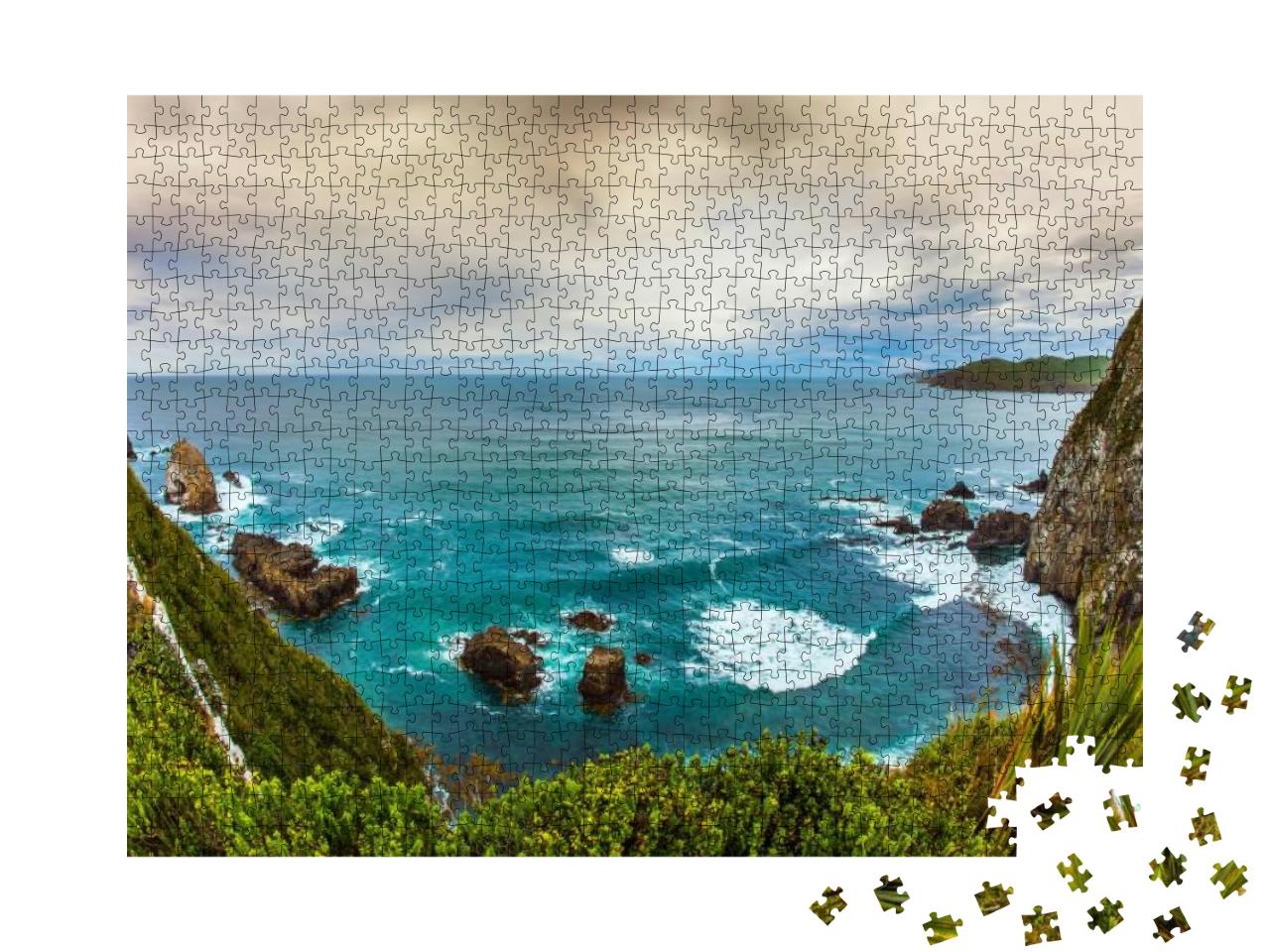 Foamy Ocean Surf Before the Storm. South Island, New Zeal... Jigsaw Puzzle with 1000 pieces