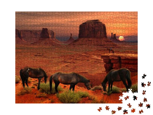 Horses At John Fords Point Overlook in Monument Valley Tr... Jigsaw Puzzle with 1000 pieces