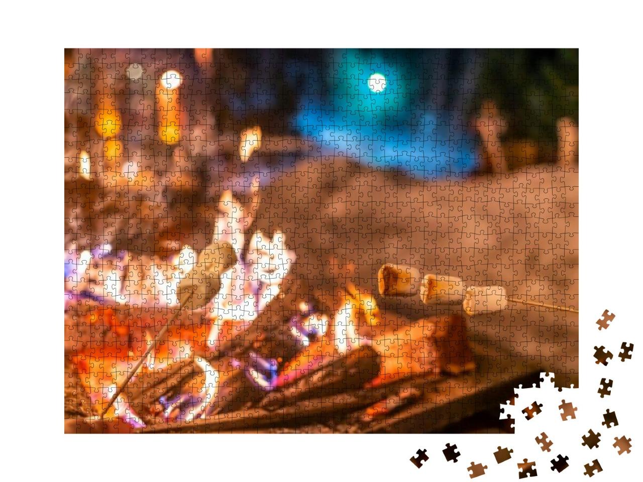 Winter Fire Pit Campfire People Roasting Marshmallows Ove... Jigsaw Puzzle with 1000 pieces