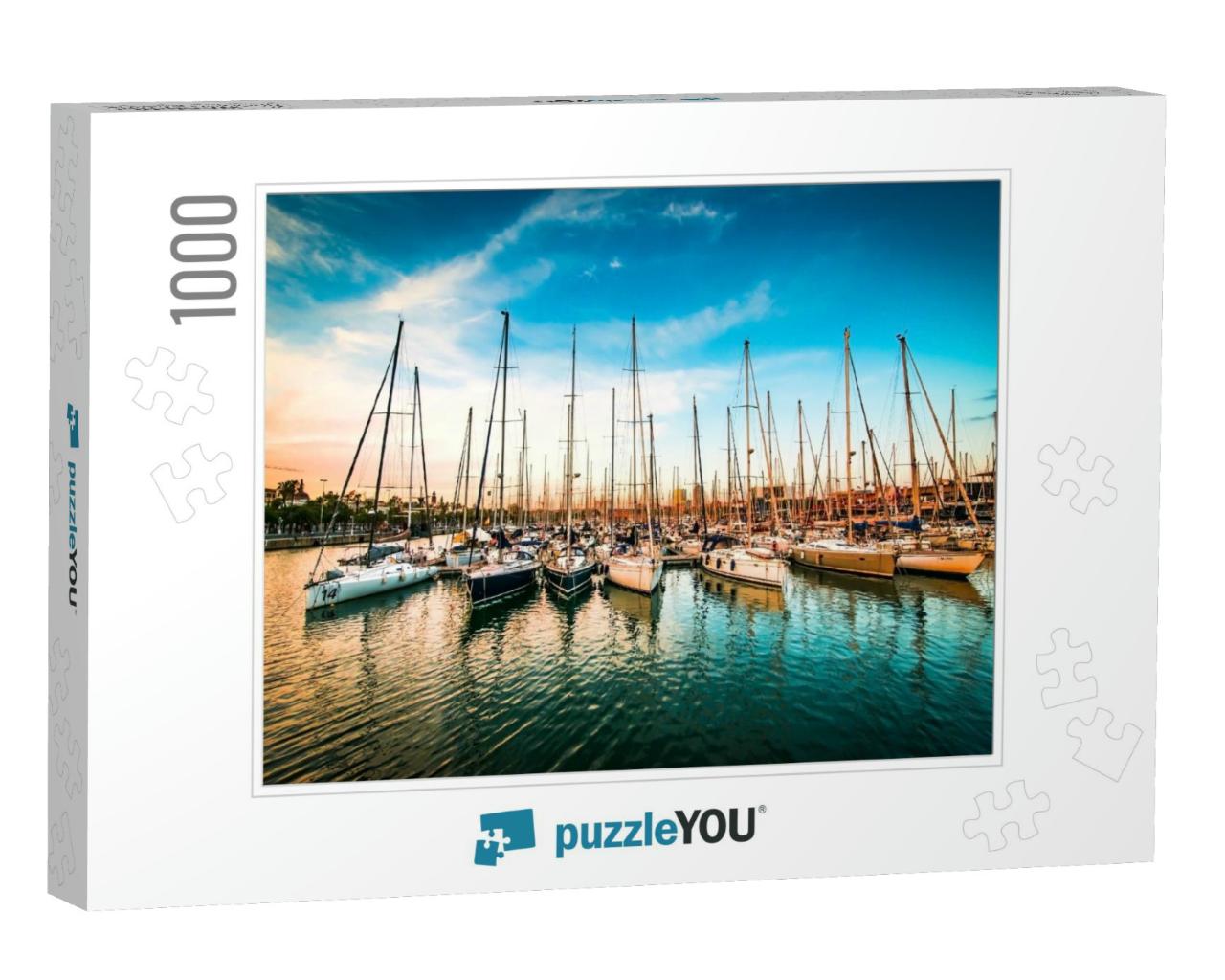 Sea Bay with Yachts At Sunset... Jigsaw Puzzle with 1000 pieces