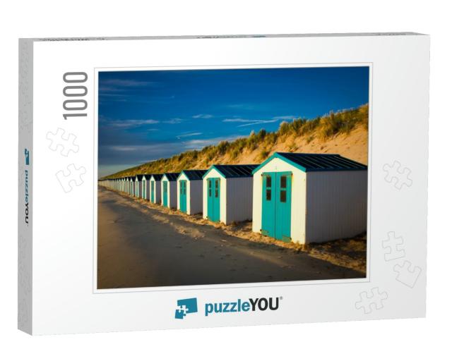 Texel. Little White-Blue Houses Cabins Along the Dunes in... Jigsaw Puzzle with 1000 pieces