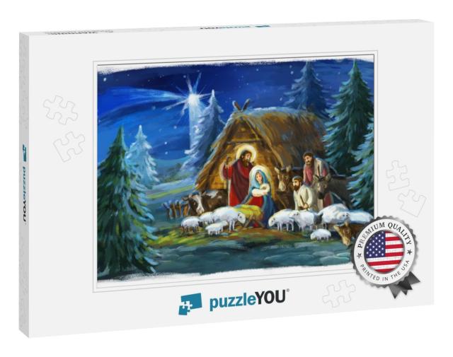 Traditional Christmas Scene with Holy Family & Animals... Jigsaw Puzzle