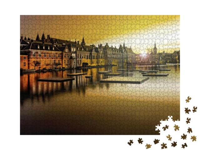 Sunset on the Binnenhof Building & the Hague City Reflect... Jigsaw Puzzle with 1000 pieces