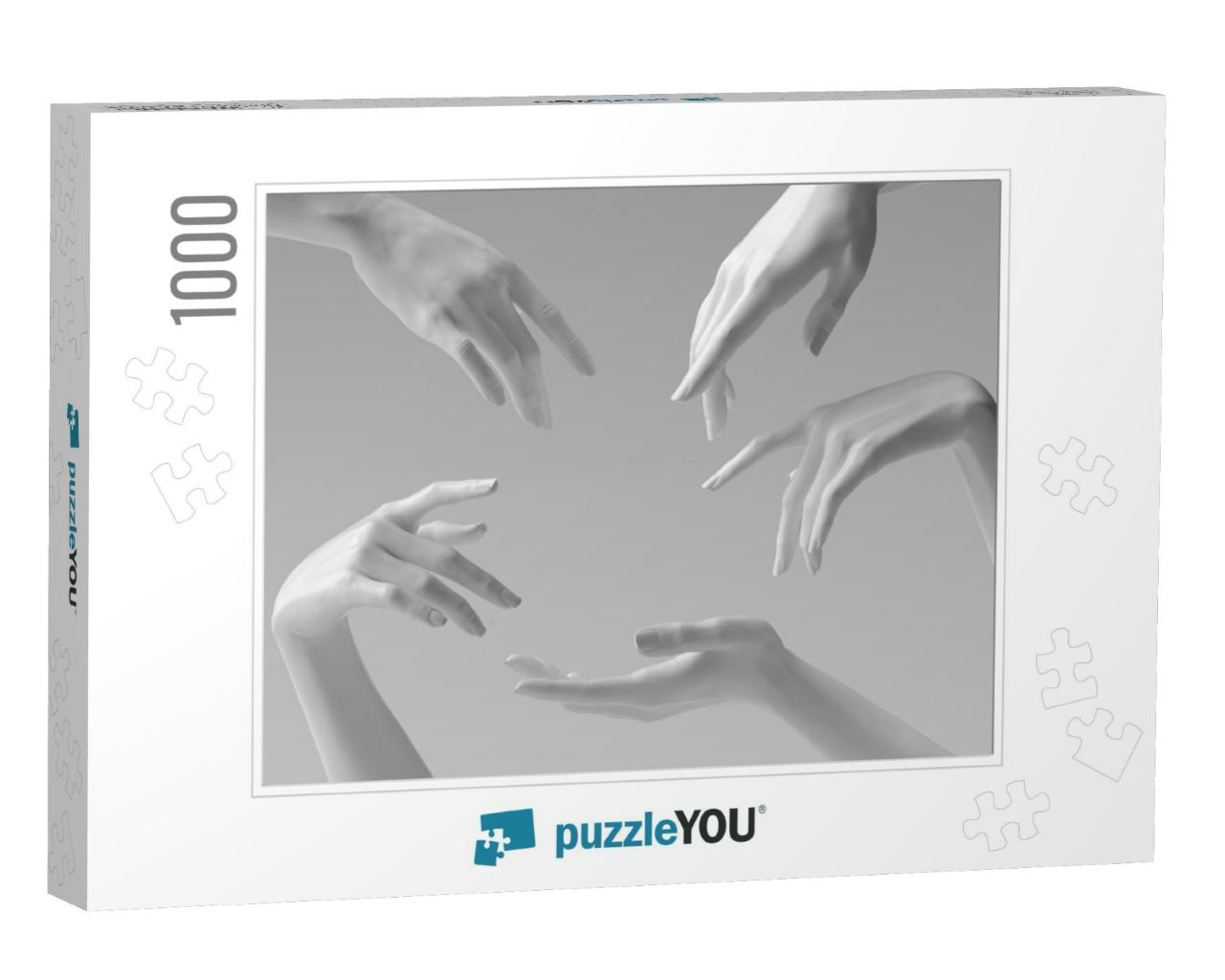 White Woman 3D Hands Showing, Reaching from Above, Pointi... Jigsaw Puzzle with 1000 pieces