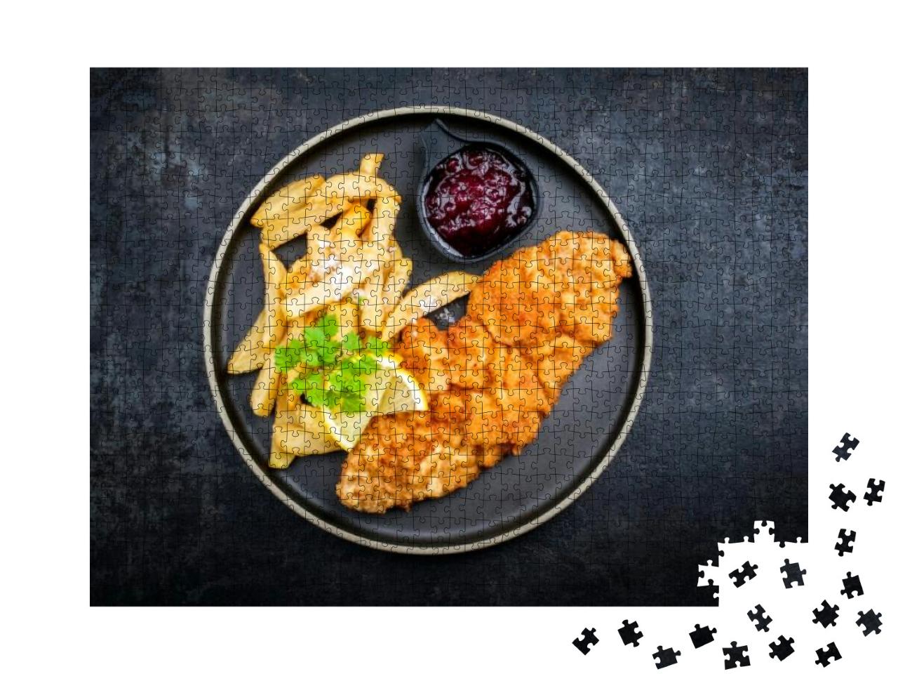 Fried Wiener Schnitzel from Veal Topside with French Frie... Jigsaw Puzzle with 1000 pieces