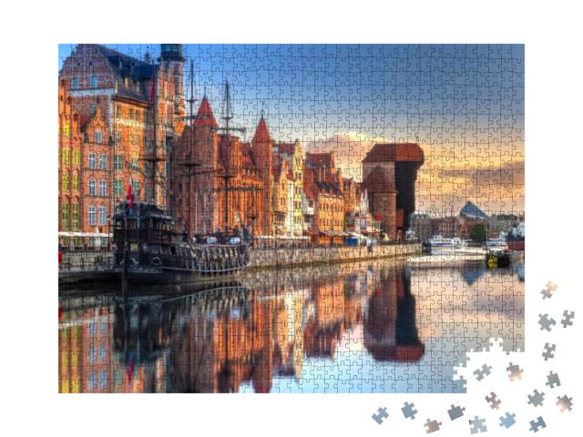 Gdansk with Beautiful Old Town Over Motlawa River At Sunr... Jigsaw Puzzle with 1000 pieces