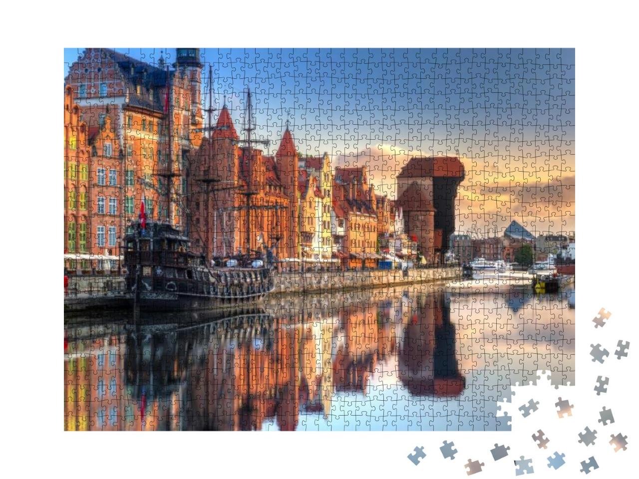 Gdansk with Beautiful Old Town Over Motlawa River At Sunr... Jigsaw Puzzle with 1000 pieces