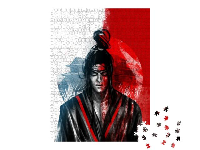 Artwork Illustration of Japanese Samurai Warrior Divided... Jigsaw Puzzle with 1000 pieces
