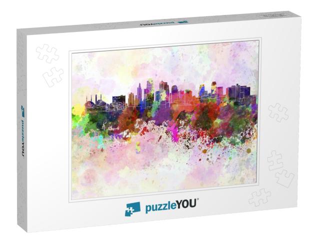 Kansas City Skyline in Watercolor Background... Jigsaw Puzzle