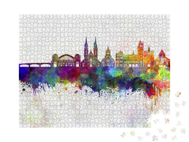 Basel Skyline in Watercolor Background... Jigsaw Puzzle with 1000 pieces