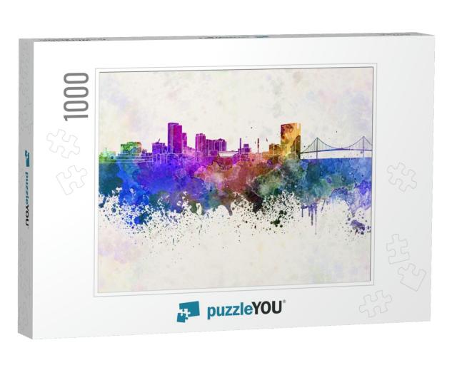 Toledo Skyline in Watercolor Background... Jigsaw Puzzle with 1000 pieces