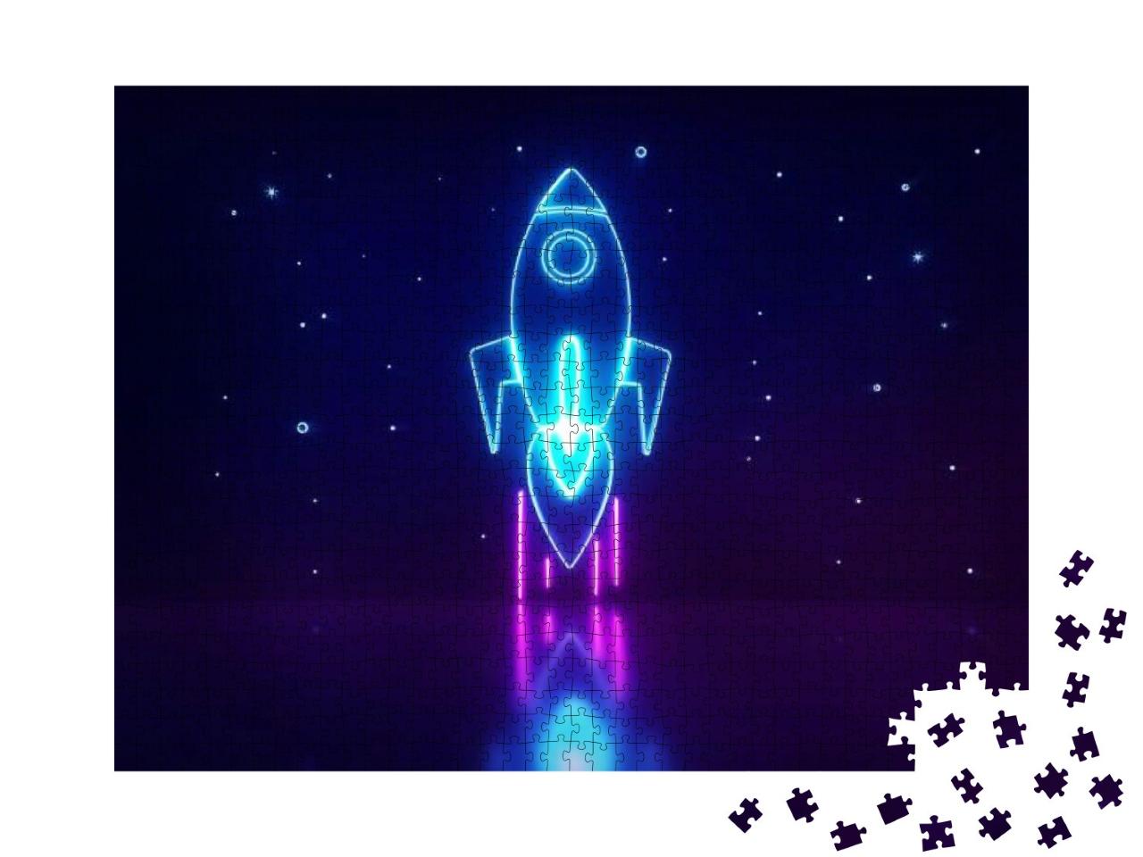 Startup Digital Neon Light, Rocket Launch & Stars Light w... Jigsaw Puzzle with 1000 pieces