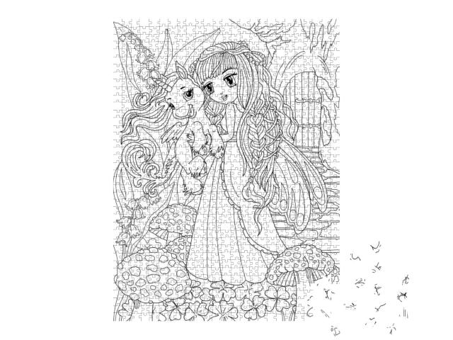 Coloring Page the Unicorn & Princess... Jigsaw Puzzle with 1000 pieces