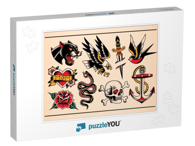 Vector Set of Old School Tattoo Designs... Jigsaw Puzzle