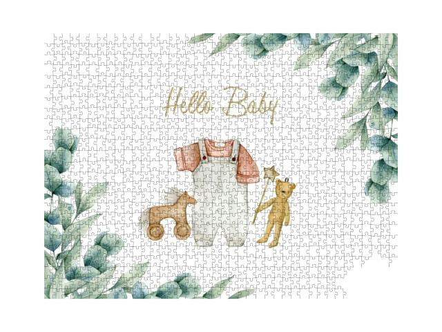 Watercolor Illustration Card Hello Baby with... Jigsaw Puzzle with 1000 pieces