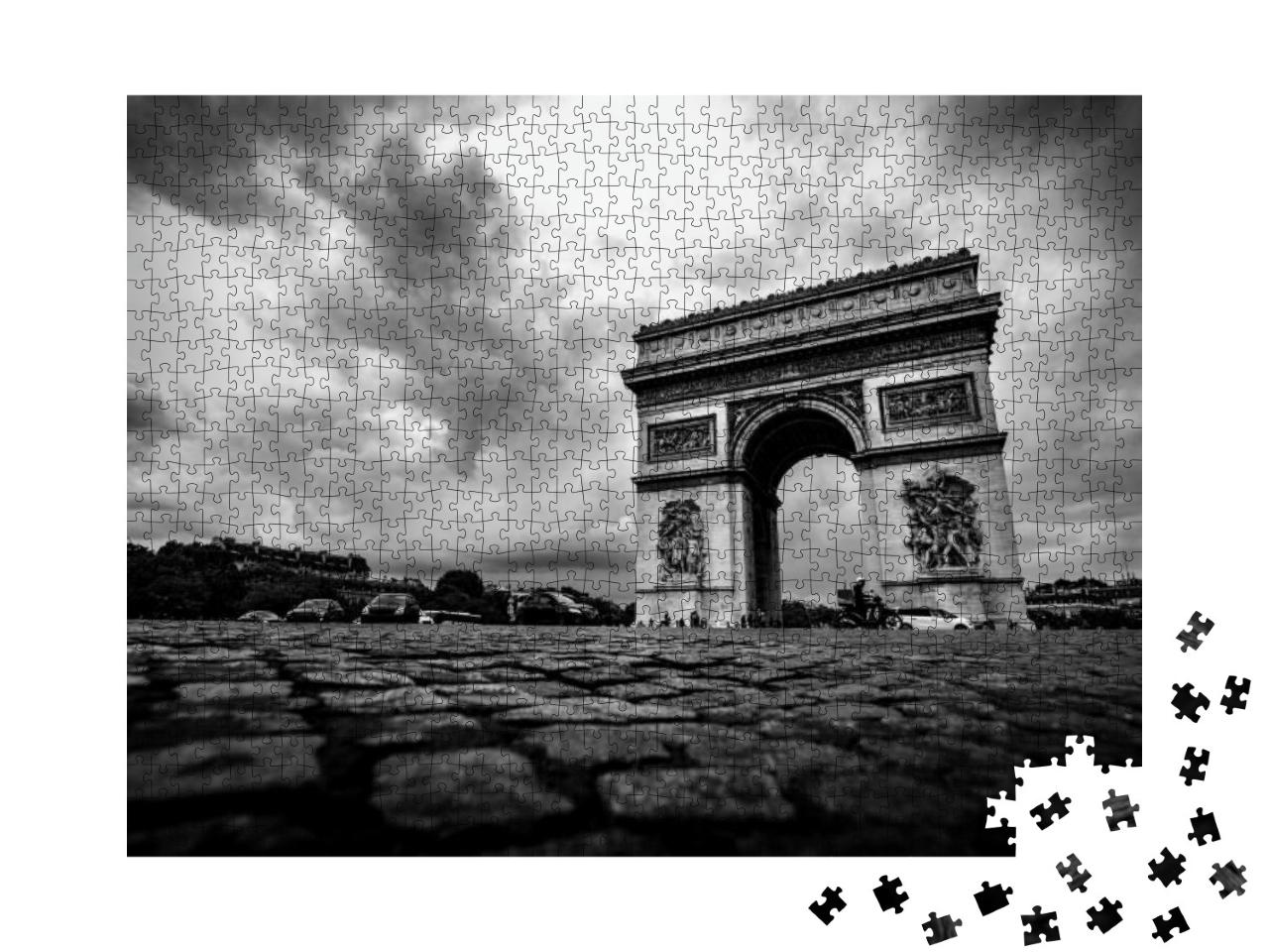 Arc De Triomphe - Paris, France - Low Angle, Black & Whit... Jigsaw Puzzle with 1000 pieces