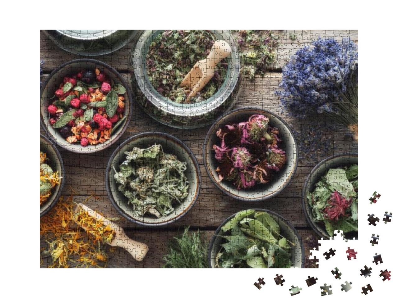 Bowls & Jars of Dry Medicinal Herbs. Healing Herbs Assort... Jigsaw Puzzle with 1000 pieces