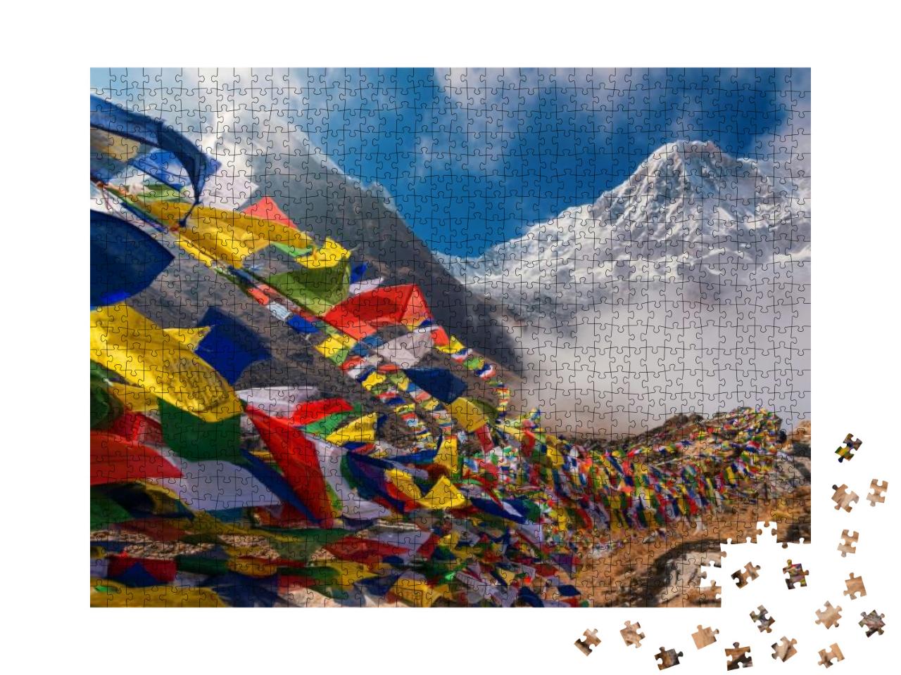 Prayer Flags & Mt. Annapurna I Background from Annapurna... Jigsaw Puzzle with 1000 pieces