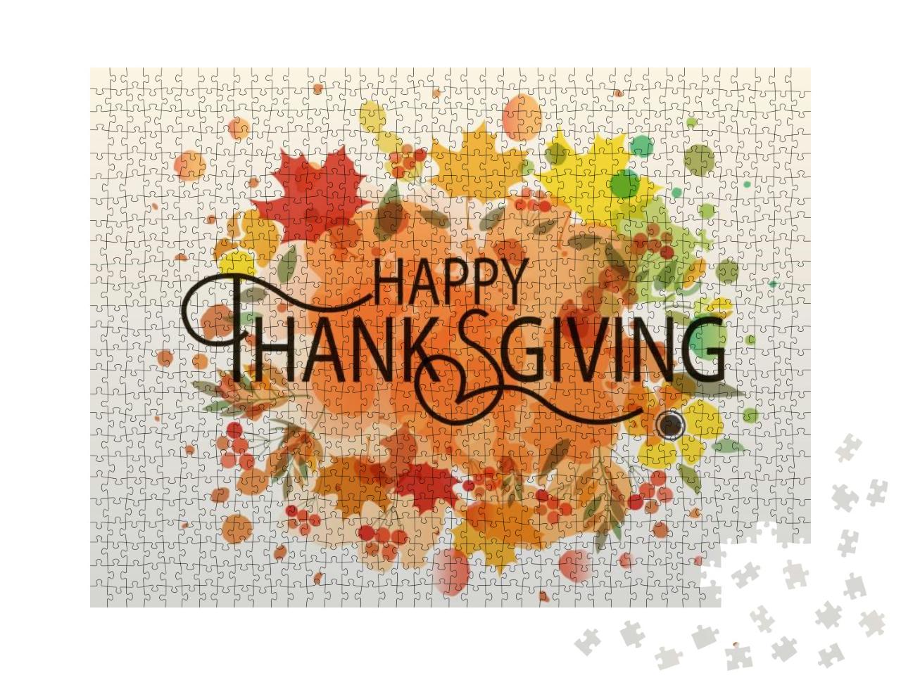 Hand Drawn Happy Thanksgiving Lettering Typography Poster... Jigsaw Puzzle with 1000 pieces