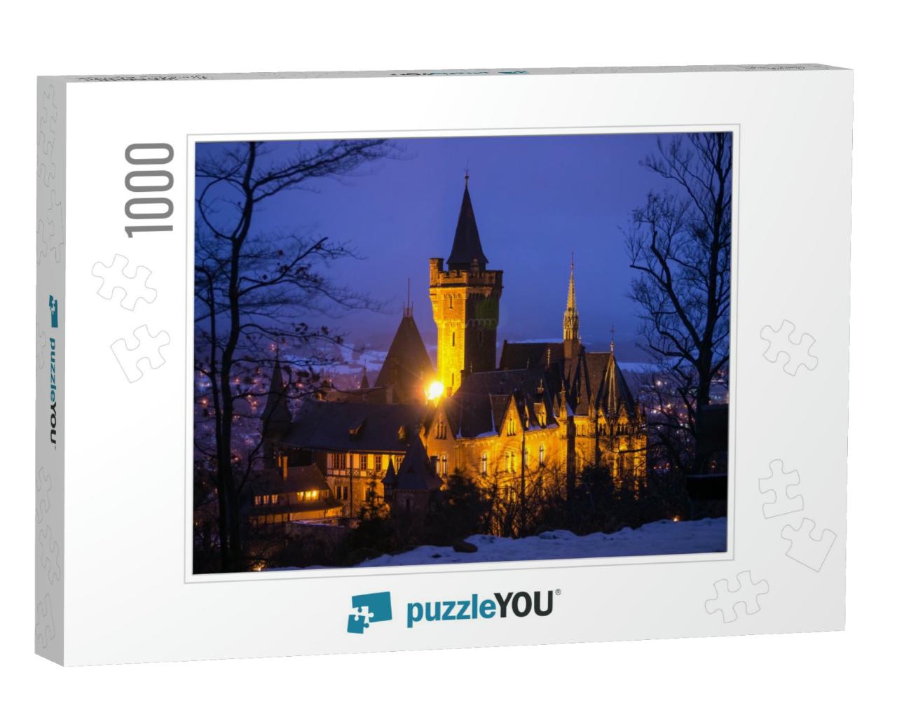 The Historic Castle of Wernigerode At Nightfall in Winter... Jigsaw Puzzle with 1000 pieces