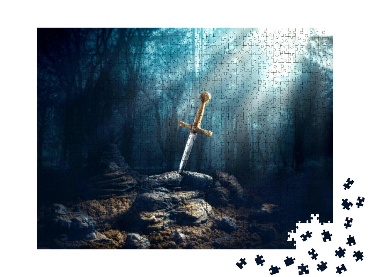 High Contrast Image of Excalibur, Sword in the Stone with... Jigsaw Puzzle with 1000 pieces