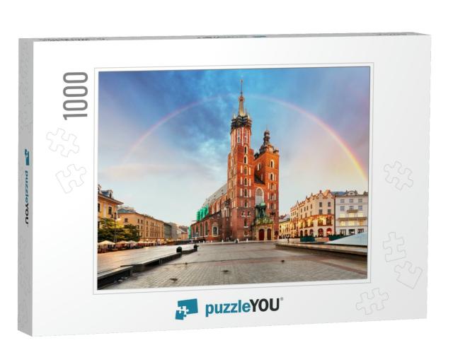 St. Mary's Basilica in Main Square of Krakow with Rainbow... Jigsaw Puzzle with 1000 pieces