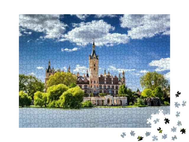 Schwerin Castle Looking Like a Fairy Tale Castle Surround... Jigsaw Puzzle with 1000 pieces