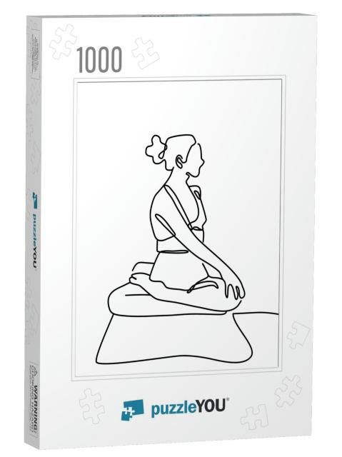 One Continuous Line Drawing, Exercise Time for Yoga... Jigsaw Puzzle with 1000 pieces