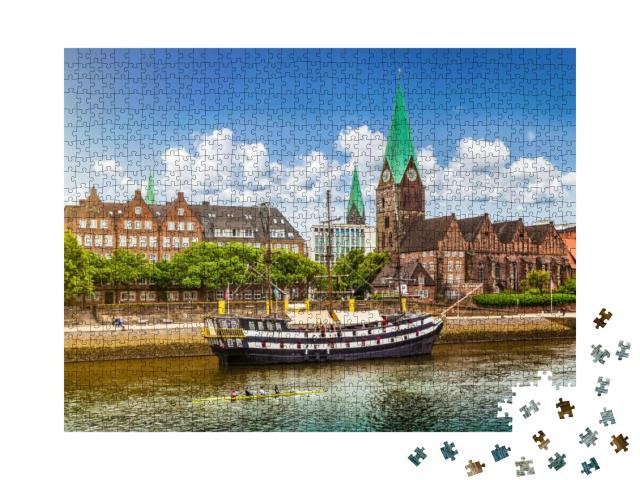 Historic Town of Bremen with Old Sailing Ship on Weser Ri... Jigsaw Puzzle with 1000 pieces