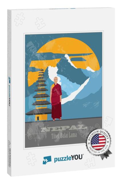 Nepal Landmarks. Retro Styled Image. Vector Illustration... Jigsaw Puzzle
