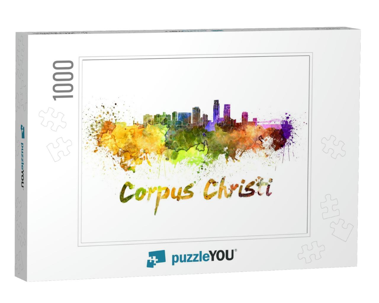 Corpus Christi Skyline in Watercolor Splatters with Clipp... Jigsaw Puzzle with 1000 pieces