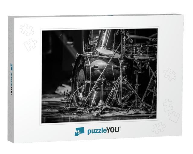 Part of a Drum Kit for a Concert Black & White... Jigsaw Puzzle