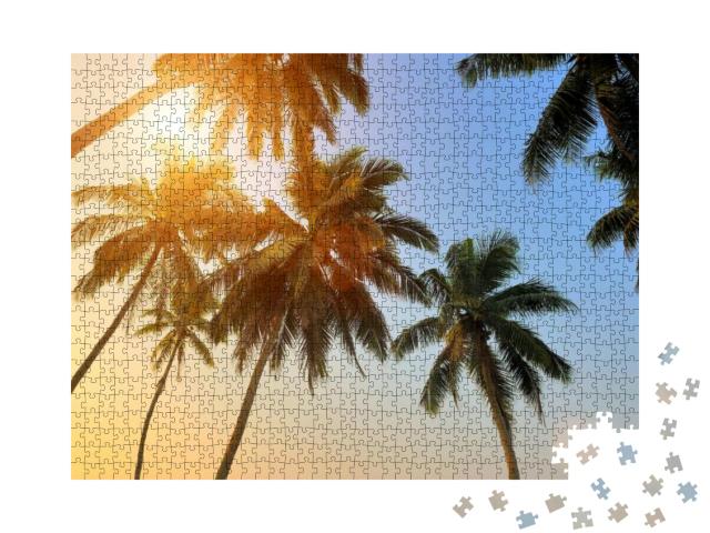 Beautiful Tropical Sunset with Palm Trees At Beach... Jigsaw Puzzle with 1000 pieces